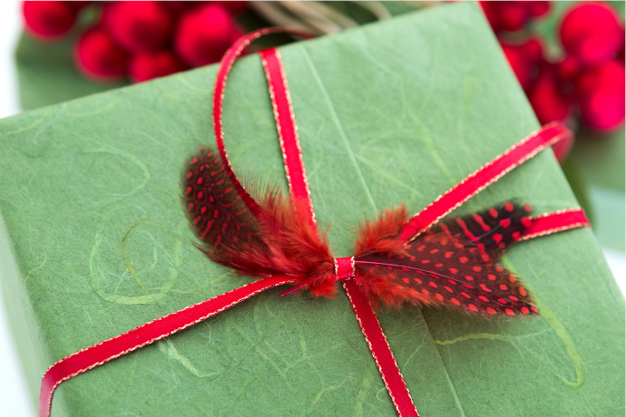 Handmade Paper and Feathers Gift Wrapping